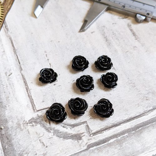 Cabochons en résine fleurs roses noires, à coller, diamètre 1,4 cm x5
