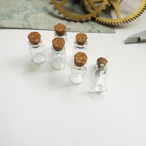 2 fioles de verre avec bouchon en liège, minis bouteilles, 1 x 1,8 cm