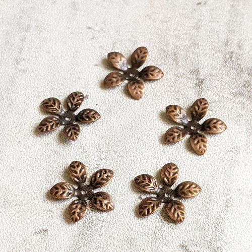 10 coupelles perles calottes fleur métal cuivré 5 pétales 14 mm
