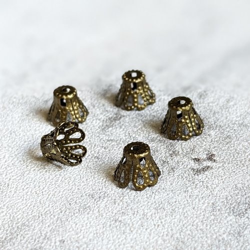 12 coupelles calottes filigrane cuivre bronze dôme style victorien romantique rétro pour perles de 7-8 mm