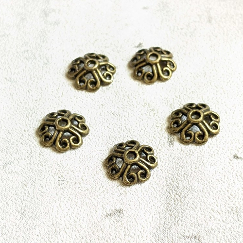 10 coupelles calottes métal bronze forme fleur style rétro oriental 8-9 mm