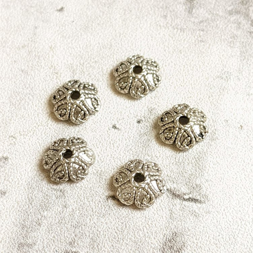 12 coupelles calottes métal argenté style indien oriental pour perles de 9 mm motif n°2