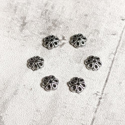 10 coupelles calottes fleur métal argenté 6 pétales pour perles de 6 mm