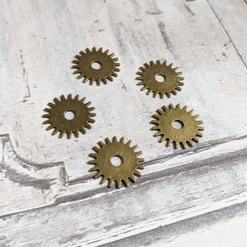 Breloques pendentifs engrenages pleins couleur bronze 25 mm x 7