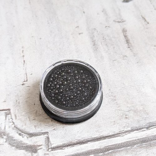 Boite de 5 g de mini billes noires effet bulle reflets style pétrole 0,6 à 3 mm