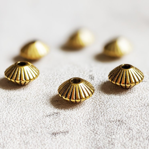 Perles toupies métal doré style ethnique striées 5 x 8 mm x12