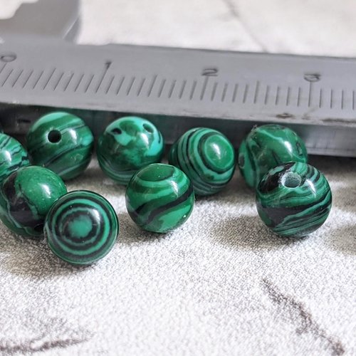 Perles rondes en pierre synthétique malachite, vert foncé 6 mm x12