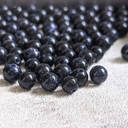 Perles rondes pierre synthétique blue sandstone ou golstone bleue 4 mm x10