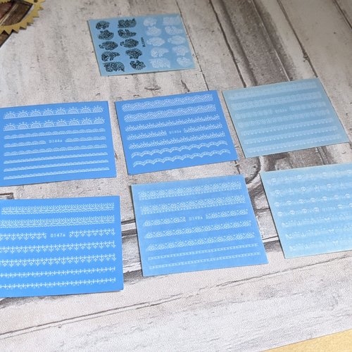 Stickers transfert à l'eau pour nail art ou résine dentelle fine noire et blanche tâches léopard 7 planches