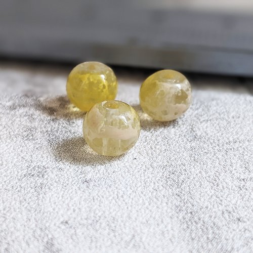 Perles verre rondes translucide moucheté blanc et jaune 6 mm x3