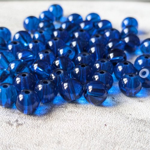 Perles verre rondes bleu roi translucide 8 mm x10