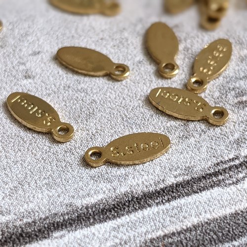 Breloques extension s.steel acier inoxydable doré signature bijou 10x4mm x10