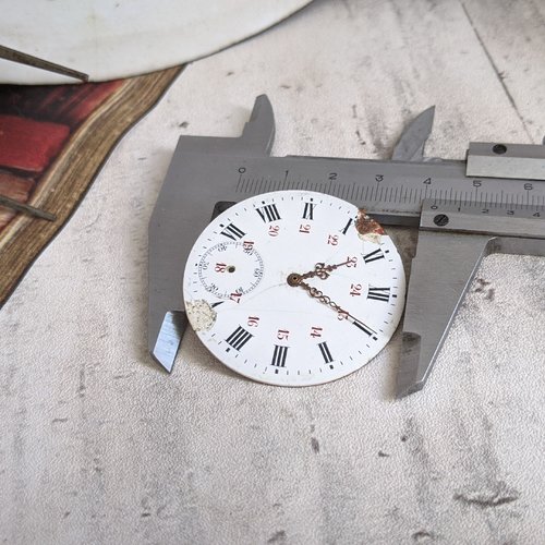 Grand cadran de montre en émail ancien vintage années 1930 44 mm x1
