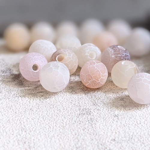 Perles en pierre agate effet craquelé givré blanc coloré 6 mm x 15