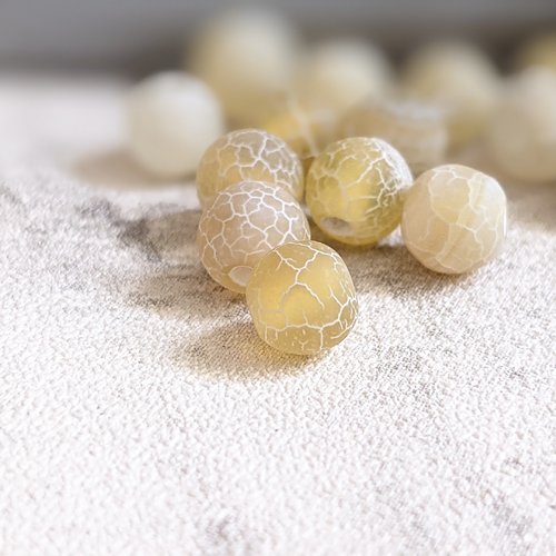Perles en pierre agate effet craquelé givré jaune 6 mm x 10