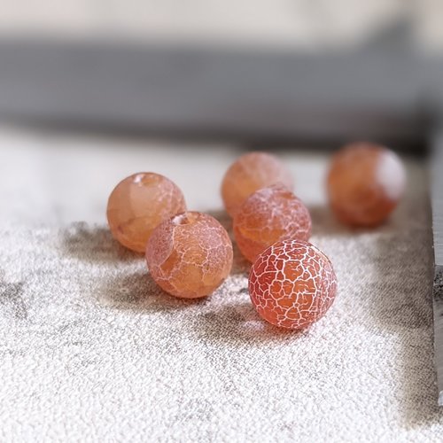 Perles en pierre agate effet craquelé givré orange sanguine 6 mm x16