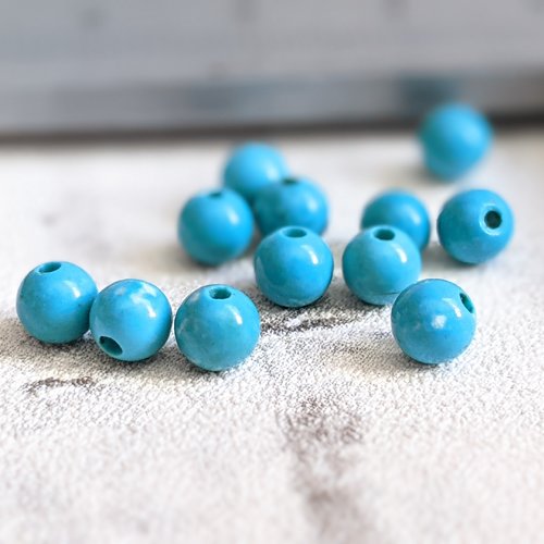 Perles rondes en howlite non veinée imitation turquoise 4 mm x12