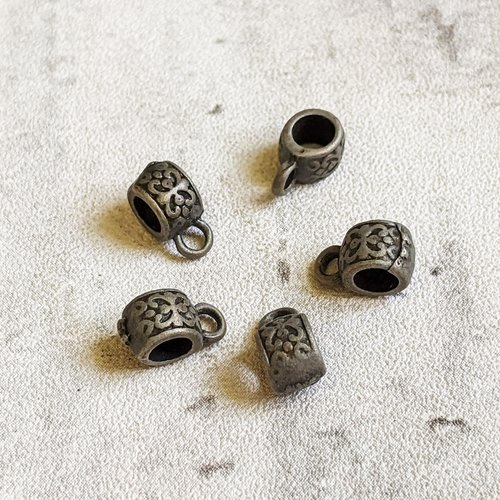 Bélières rondes anneaux motifs fantaisies métal bronze 10x5mm x9 destockage