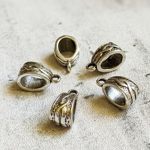 Bélière argent travaillée anneau collier métal argenté fantaisie 14x8mm x1