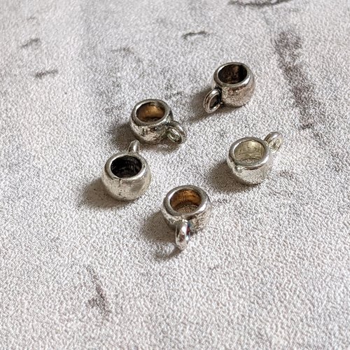 Bélières rondes anneaux simples métal argenté 8x3mm x2