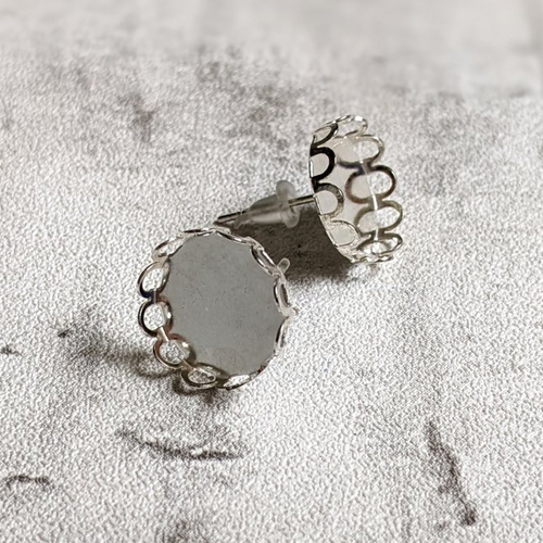 Supports puces boucles d'oreilles à plateau cabochon 11 mm argenté x2 (1 paire)