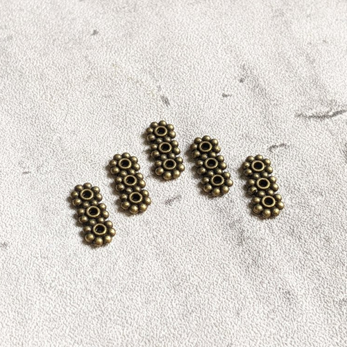 Perles connecteurs intercalaires triple fleur métal bronze 13x5mm x6