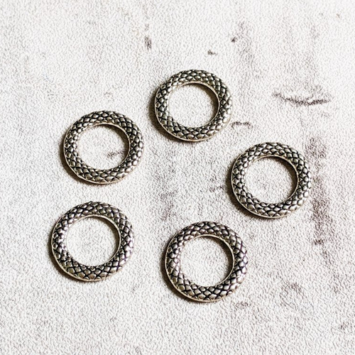 Perles rond cercle connecteur intercalaire métal argent motifs écailles 12mm x10