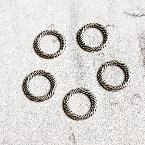 Perles cercle connecteur intercalaire métal argent motifs striés 12mm x6