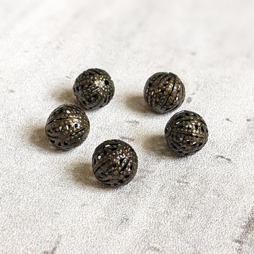 Perles rondes filigranées style marocain métal bronze 9 mm x25