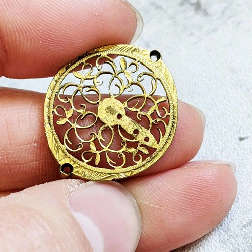 Coq de montre pendentif filigranes bijoux collier laiton plaqué or vintage x1