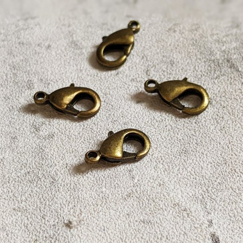 Fermoirs pour bijoux mousqueton en métal bronze 12x7mm x10