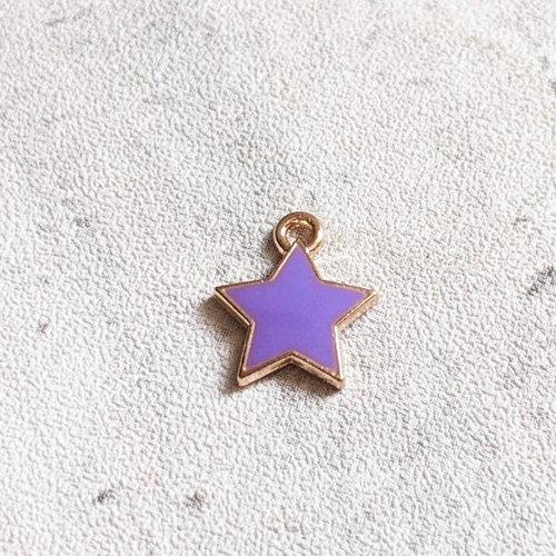 Breloque étoile pleine émail violet métal doré 14x12mm x1