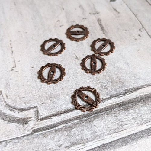 Breloques pendentifs engrenages métal cuivre diam 2 cm x6