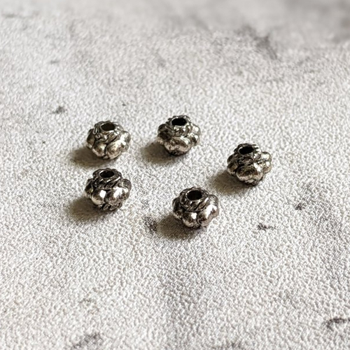 Perles toupies métal argenté style ethnique 4x5 mm x10