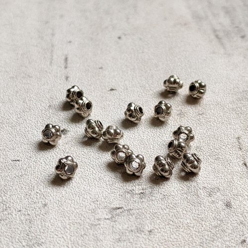 Perles toupies métal argenté style ethnique 4x5 mm x16