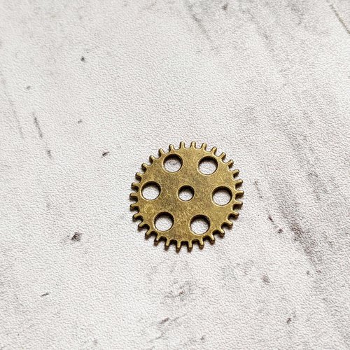 Breloque pendentif engrenage métal bronze roues dentées fermées 25 mm x1