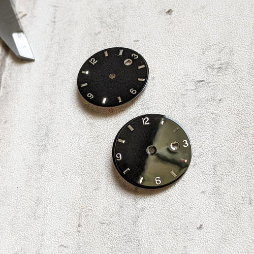 Cadrans de montre rond noir et argent brillant chiffres arabes cabochon 23mm x2