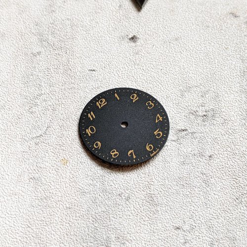 Cadran de montre rond noir doré mat arabes cabochon 21 mm x1