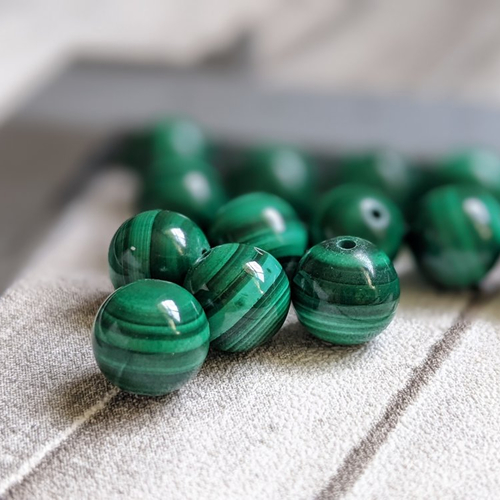 Perles rondes en pierre malachite naturelle vert foncé grade aa 9 mm x5