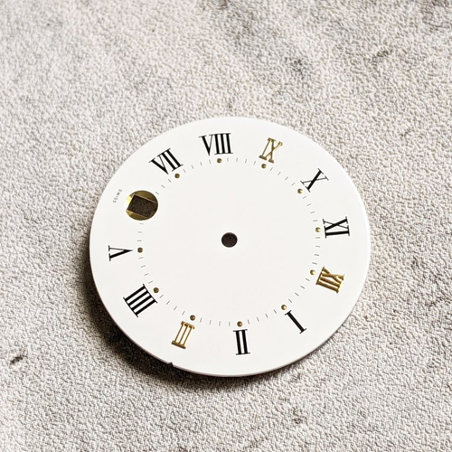 Cadran de montre rond ou cabochon plat blanc chiffres romains doré noir 29mm x1