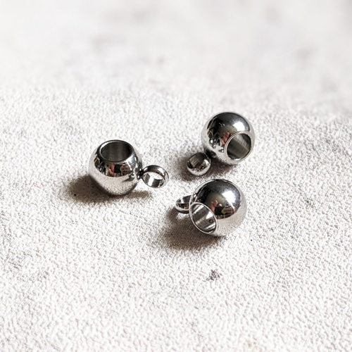 2 bélières rondes boule simples pour pendentif collier chaine en acier inoxydable argenté 9x6x6mm x1