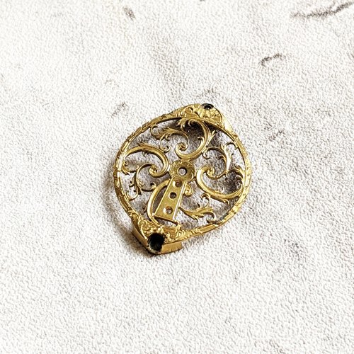 Coq de montre pendentif connecteur filigranes bijoux collier laiton plaqué or vintage x1