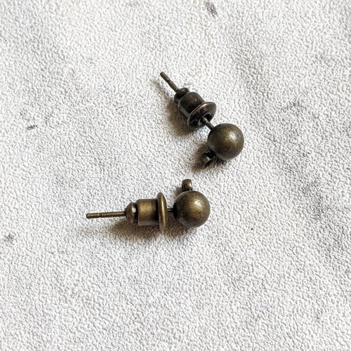 Puces boucles d'oreilles boules fantaisie métal bronze 15x7x5mm x4 (2 paires)