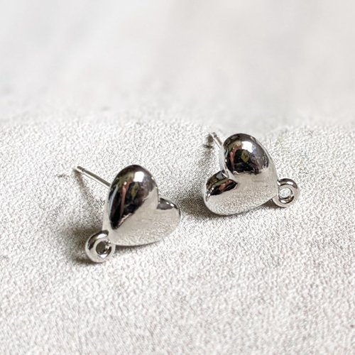 Supports boucles d'oreilles puces acier inoxydable coeur métal argent 925 x2 (1 paire)