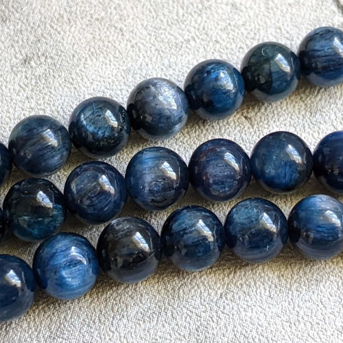 Perles rondes en pierre cyanite ou kyanite bleu reflets 7-8mm grade a+ x5 rare