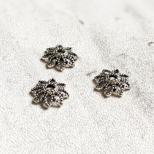 3 coupelles calottes argent fleur étoile métal ajouré pour perles diamètre 1 cm