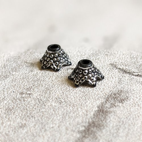 2 coupelles calottes pour perles argent antique style oriental ancien dôme étoile 6 mm