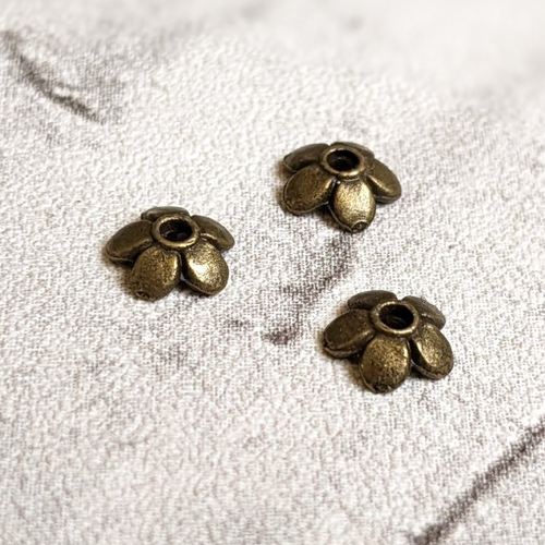 5 coupelles calottes fleur métal bronze pour perle 6 mm
