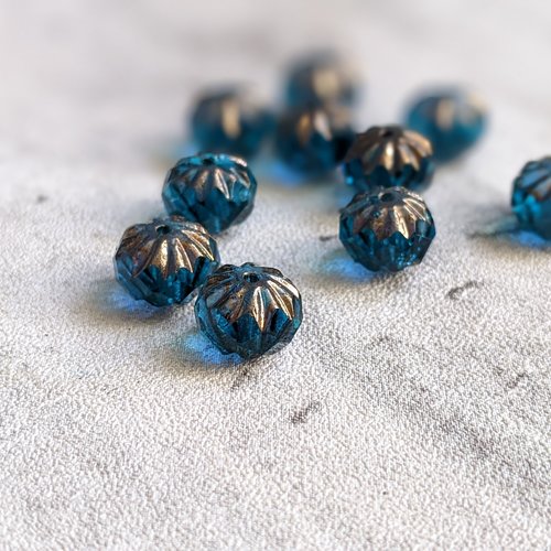 Perles en verre tchèque "picasso" rondelles bleu turquoise 12x10mm x5