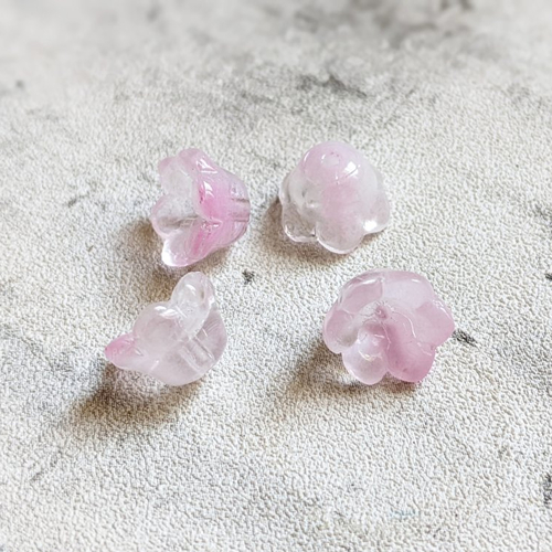 Perles coupelles calottes fleur clochette verre rose 7x12mm x10